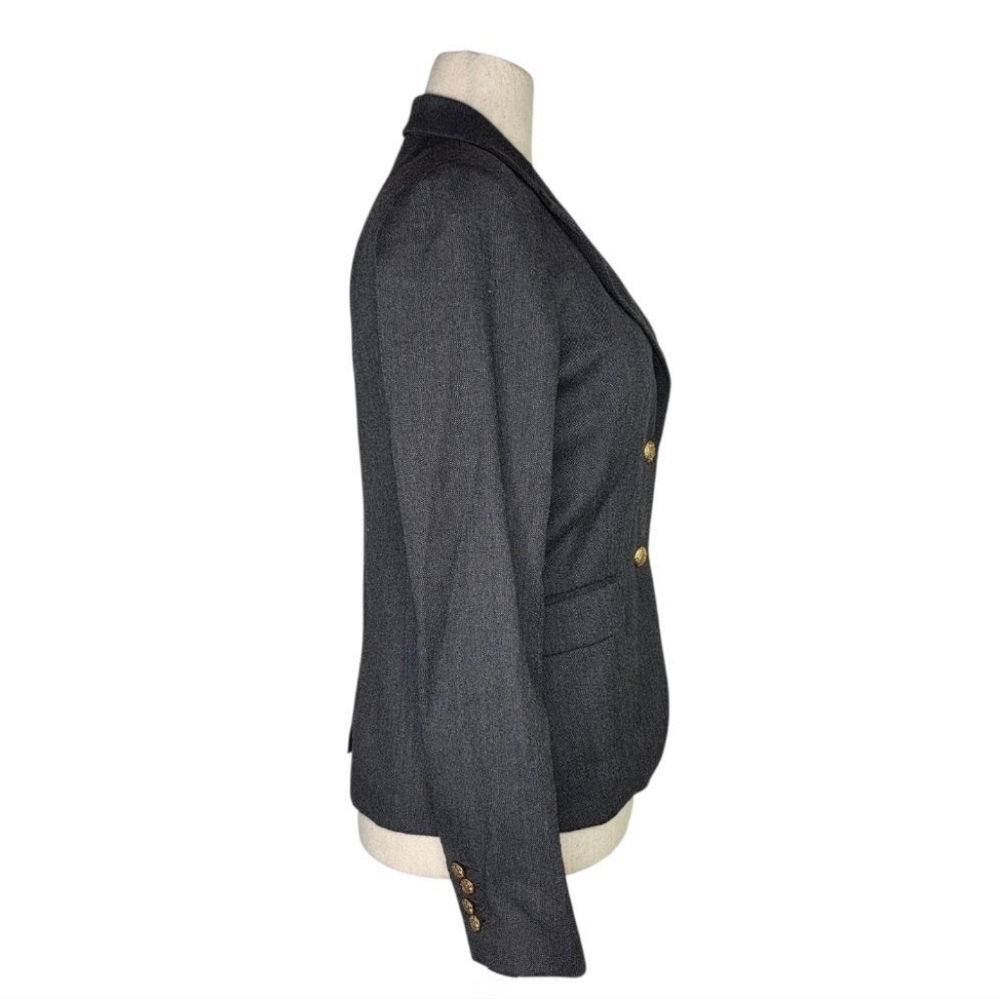 J.Crew Womens Gray Wool Blend Blazer 8 Gold Crest Button Schoolboy Type Jacket - Picture 2 of 7